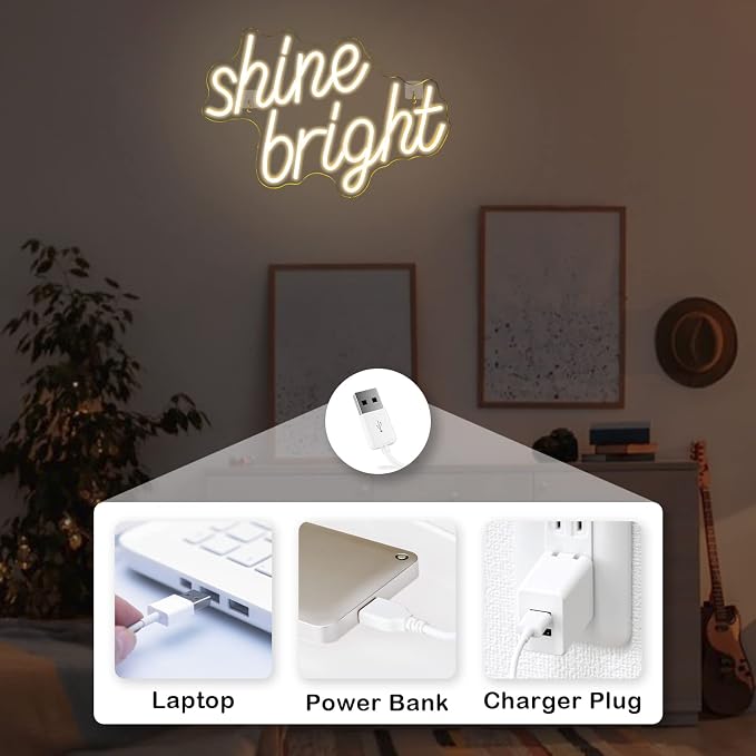 LooKLight Shine Bright Neon Sign, Warm White Neon sign Neon Light Sign - Image 4