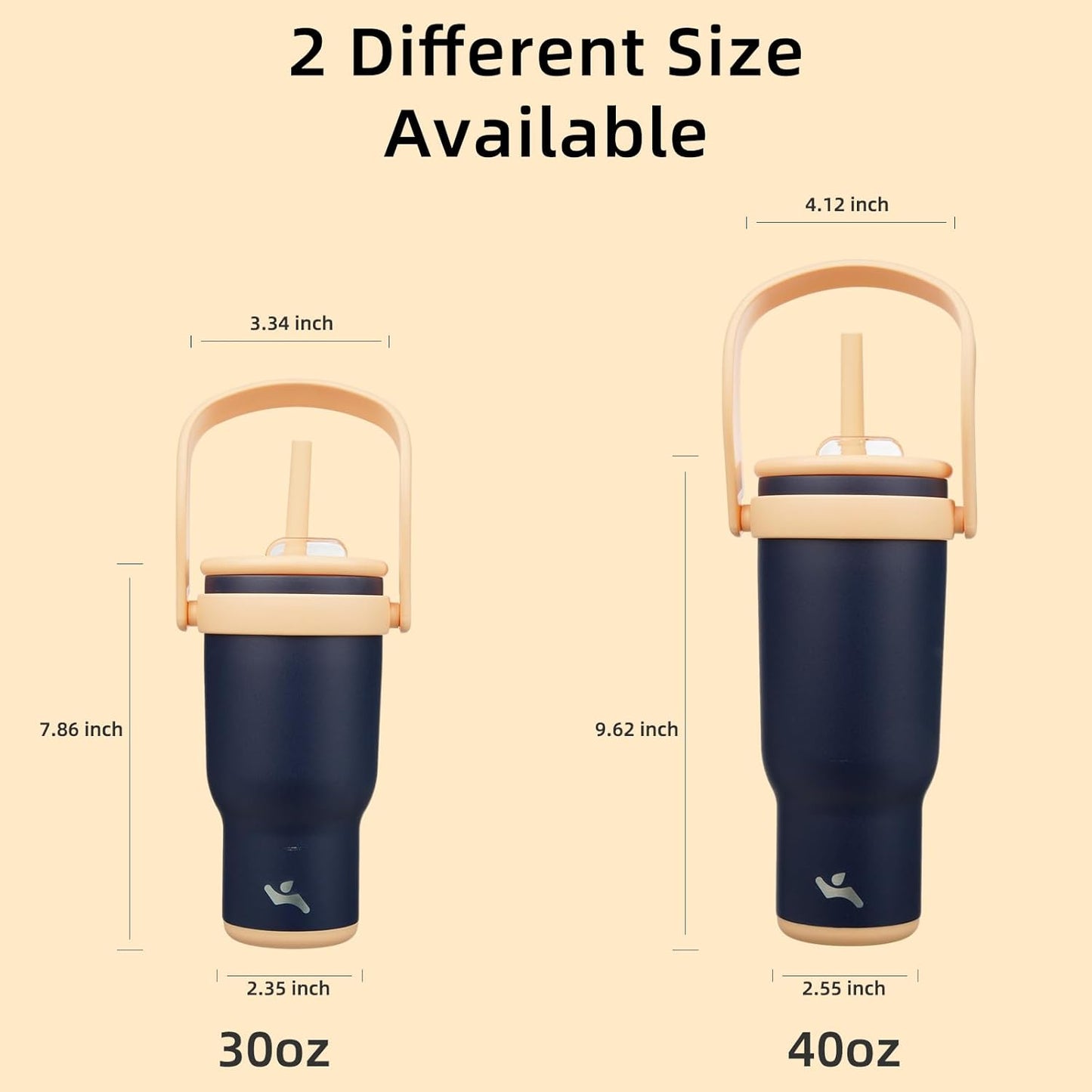 30 oz Tumbler with Side Handle, Insulated Water Bottle with Straw and 2 in 1 Lid, Stainless Steel Cup Travel Coffee Mug for Sports Office Gym,Navy Blue