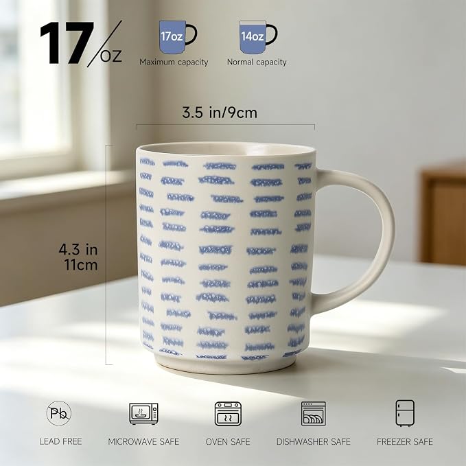 Coffee Mugs Set of 6, 17oz Ceramic Mugs - Image 2