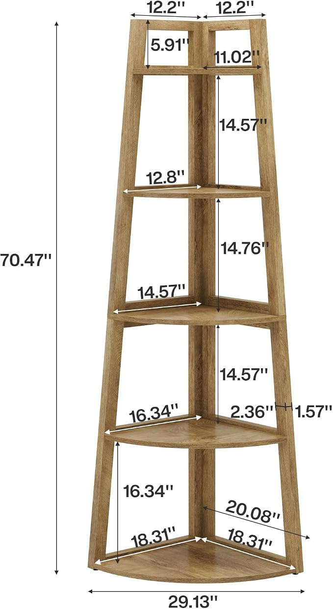 Tribesigns 70 inch Tall Corner Shelf, 5 Tier Modern Corner Bookshelf Bookcase - Image 2