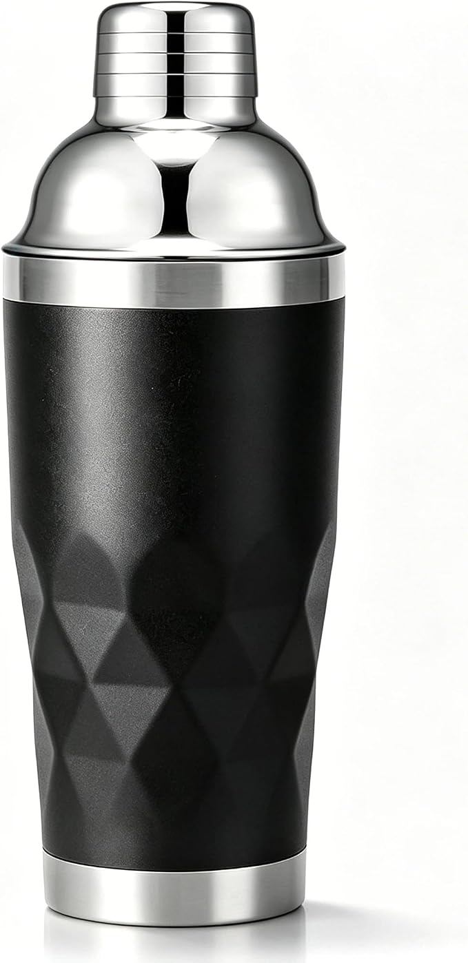 20oz Insulated Cocktail Shaker Black -Double Wall Vacuum, Built-In Strainer & by NewGF
