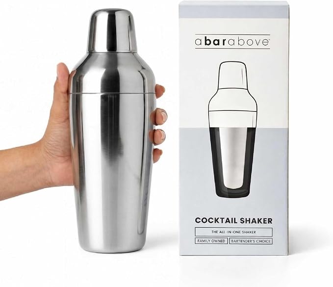 A Bar Above All-in-One Cocktail Shaker | 24oz Stainless Steel Cobbler Shaker by ABarAbove