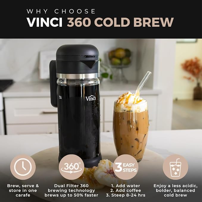 VINCI Cold Brew 360 Glass Coffee Maker – Patented Dual Filter Technology - Image 3