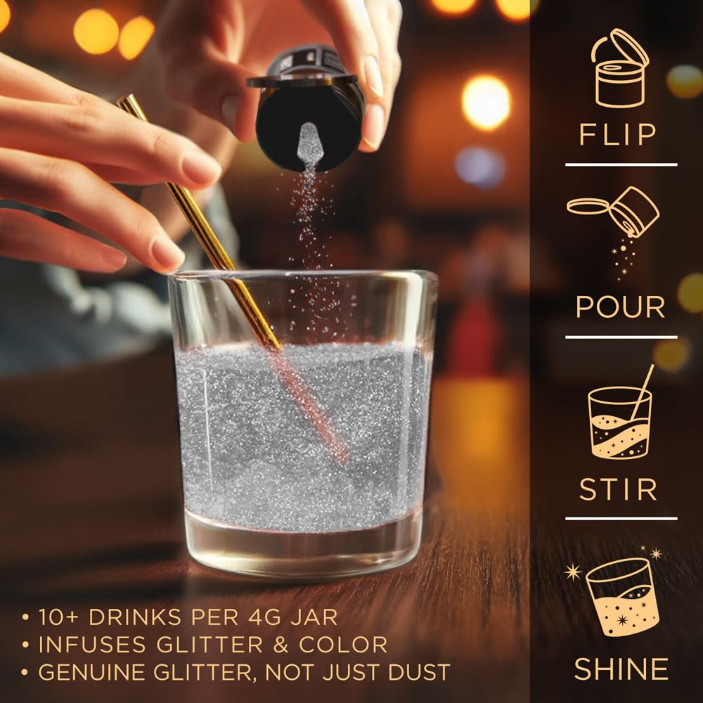 Brew Glitter White Edible Drink Glitter 1x 4g Jar for Cocktails, Beer, & Beverages
