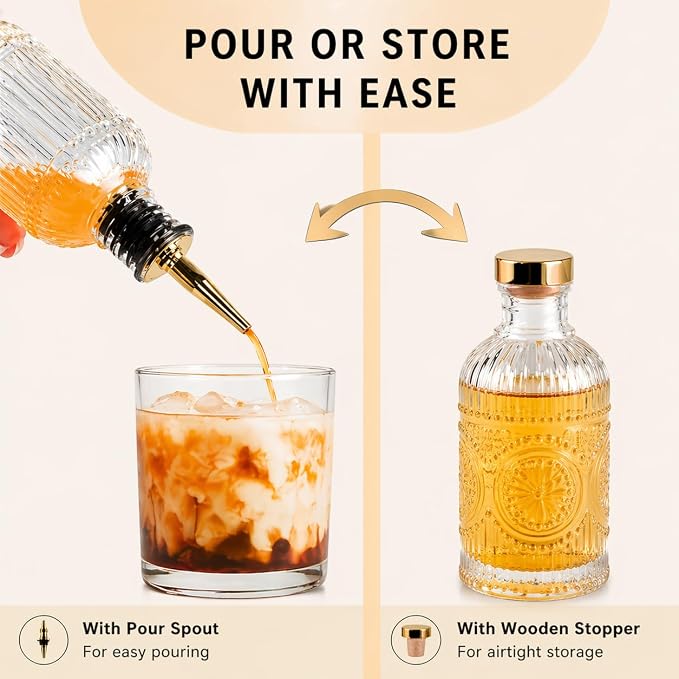 ChezMax Coffee Syrup Dispenser Bottles Set of 2, 7oz Glass Syrup Bottle - Image 6