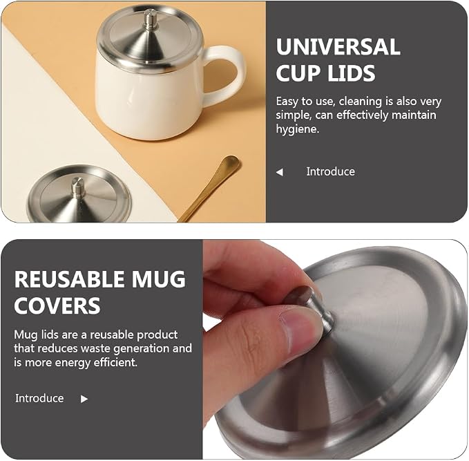 Luxshiny Stainless Steel Mug Lid Set 3.34 Inch Reusable Leak Proof Round Cup - Image 3