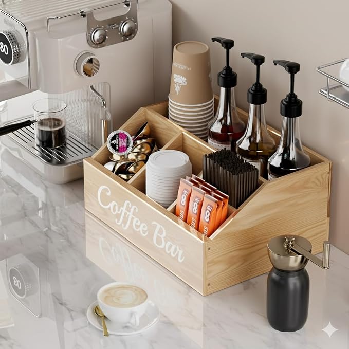 Coffee Station Organizer for Countertop – Wooden Coffee Bar Organizer - Image 2