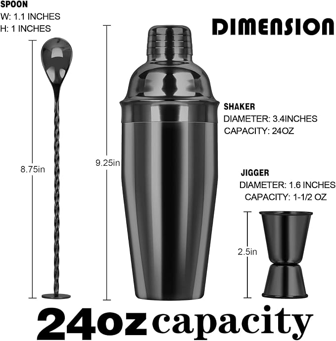 Large 24oz Cocktail Shaker Set, Stainless Steel 18/8 Martini Mixer Shaker - Image 4