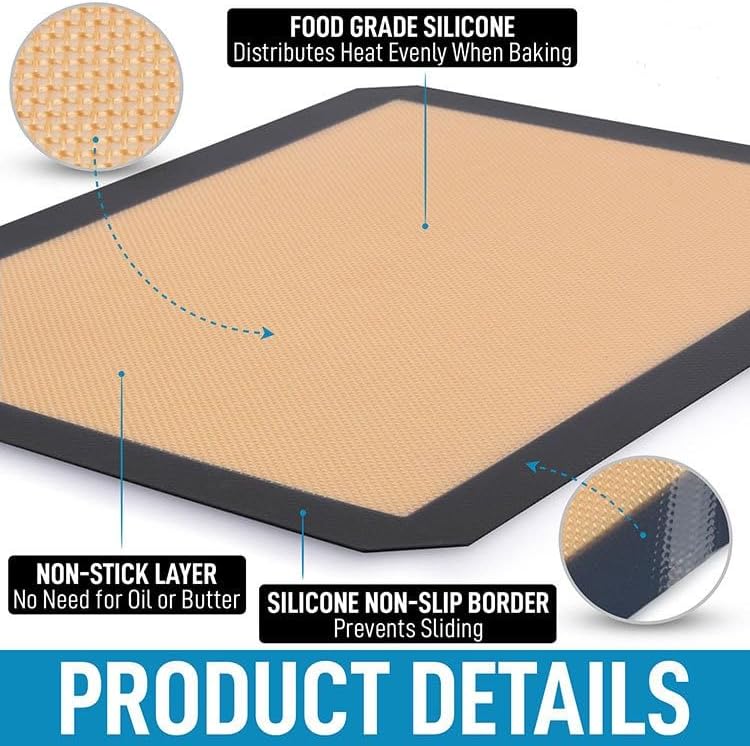2 Pcs Silicone Fiber Baking Mat with Buckle,Corner Clip for Leak Proof Baking Pan or Unclip for Flat Baking Sheet Liner, Oven Liner (30X21cm,42x29.5cm) BPA-Free and Non-Stick