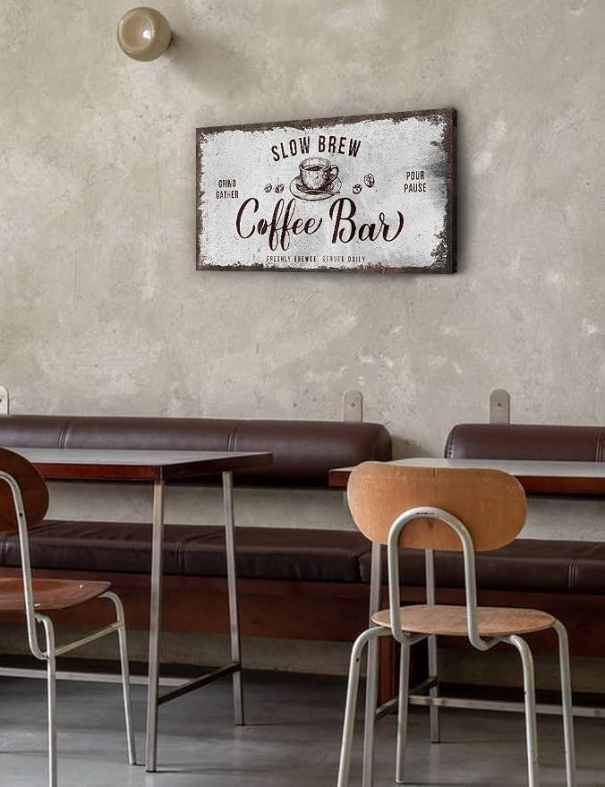 IPIC - Rustic Coffee Bar Sign Slow Brew, Canvas Print Wall Art - Image 3