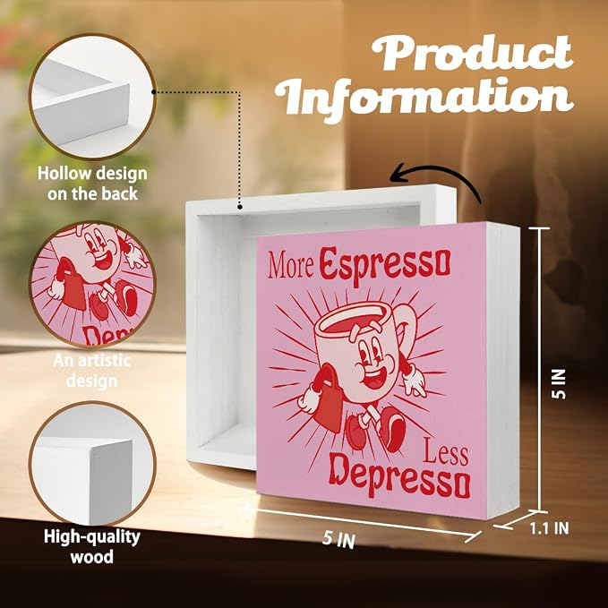 Pink Coffee Bar Decor, More Espresso Less Depresso Sign, Funny Coffee Table - Image 6