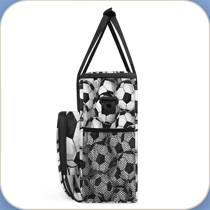 Black White Soccer Ball Coffee Maker Travel Bag, Portable Storage Tote Bag - Image 4