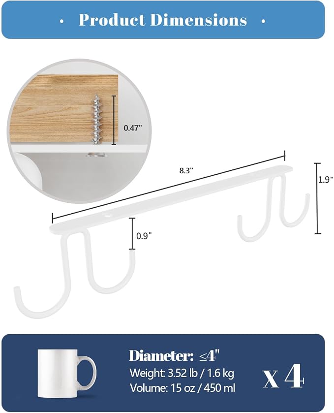 Luckinow Mug Hooks Under Cabinet 3 Pack, Coffee Cup Hooks - Image 5