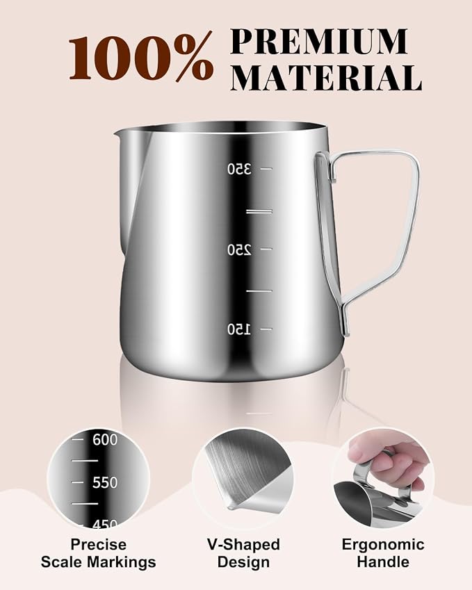 Espresso Kit, 350ml Espresso Milk Frothing Pitcher, 53mm Espresso Tamper - Image 2