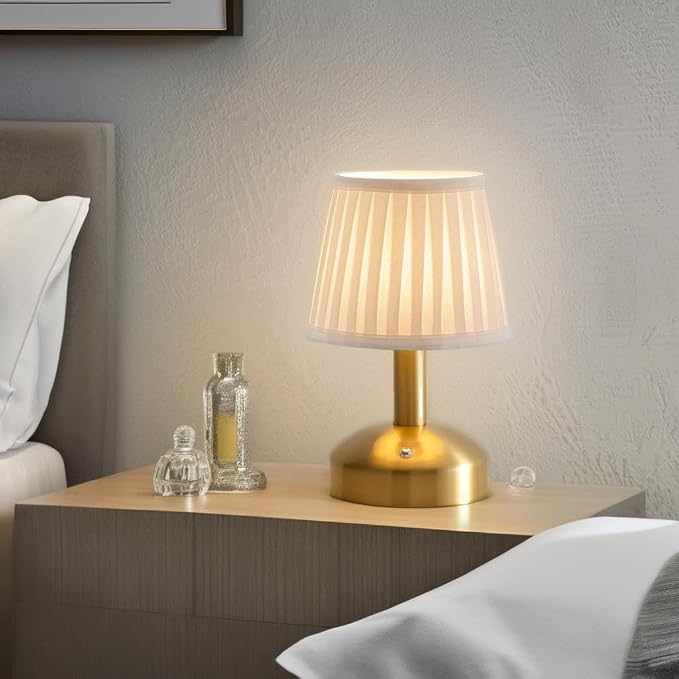 KDG Modern Cordless Small Table Lamp, Portable LED Fabric Shade Desk Lamps - Image 5