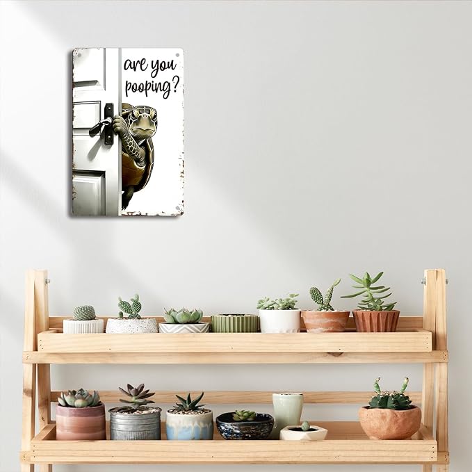 BEASTZHENG Metal Tin Sign Vintage Sea Turtle Metal Sign, Funny Bathroom Wall Art - Image 6
