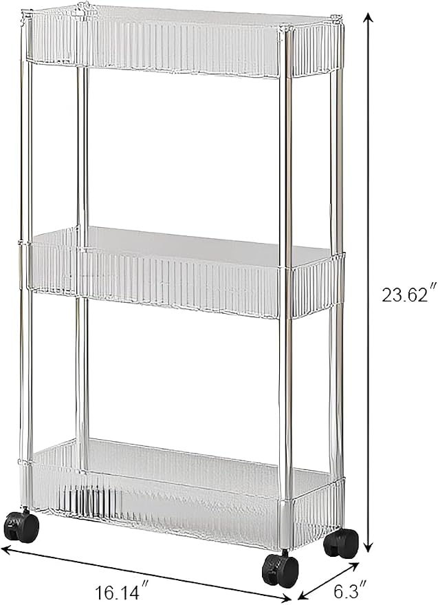 Sooyee Slim Clear 3-Tier Plastic Rolling Utility Cart - Image 2