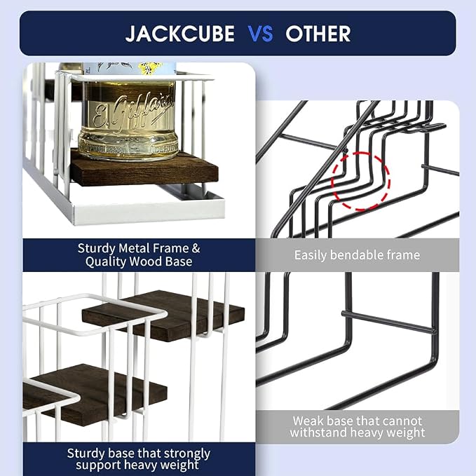 J JACKCUBE DESIGN Syrup Bottle Holder Rack, Rustic Wood and White Metal Wire 4 - Image 4