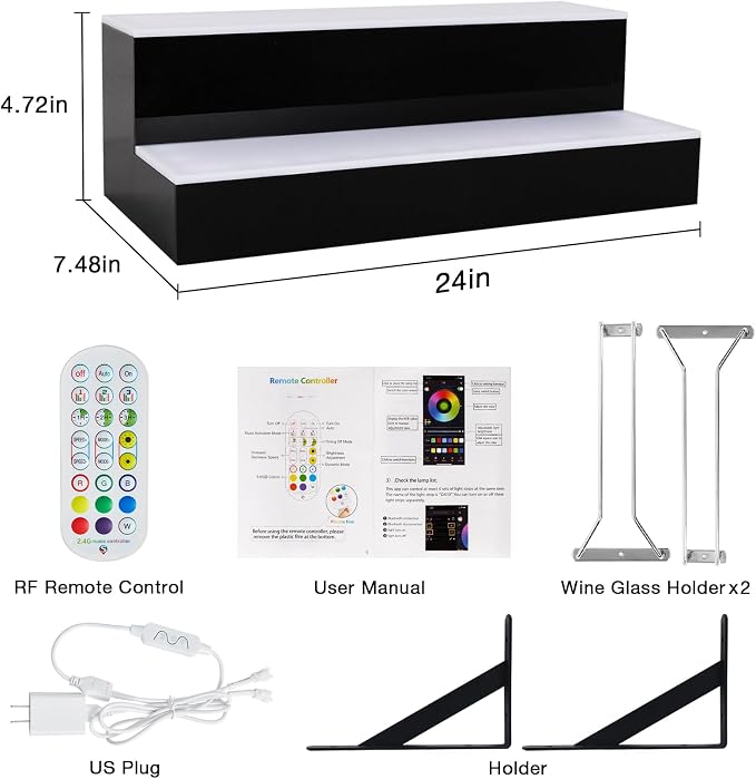 LED Lighted Liquor Bottle Display Shelf Wall Mount Wine Rack, 2 Tiers 24Inch - Image 2