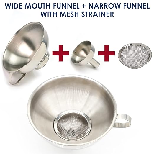 KEISSCO Stainless Steel 4-Piece Funnel and Strainer Set - Image 3
