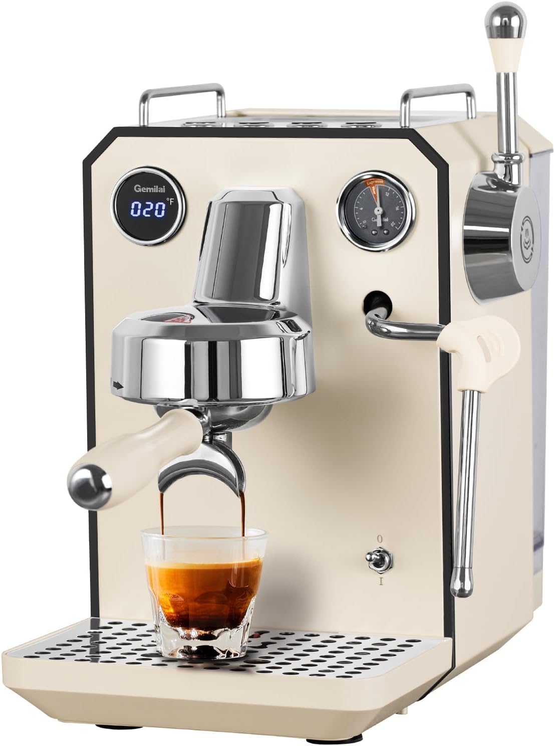 Owl Espresso Machine, 15 Bar Professional Semi-Automatic Espresso Maker with Milk Frother Steam Wand, 57oz Removable Water Tank, Dual Display, for Cappuccino, Latte at home, G3006, Ivory White