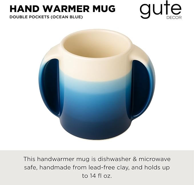 GUTE Handmade Pottery Double Hand Warmer Mug - 14 oz Ceramic Coffee Mug - Image 2