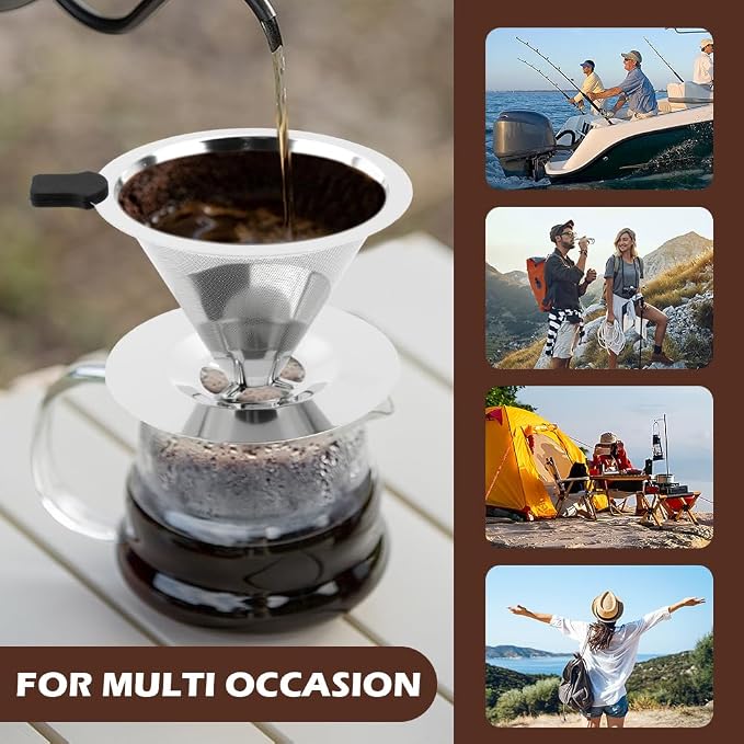 Pour Over Coffee Dripper with Cleaning Brush, Stainless Steel Cone Coffee - Image 8