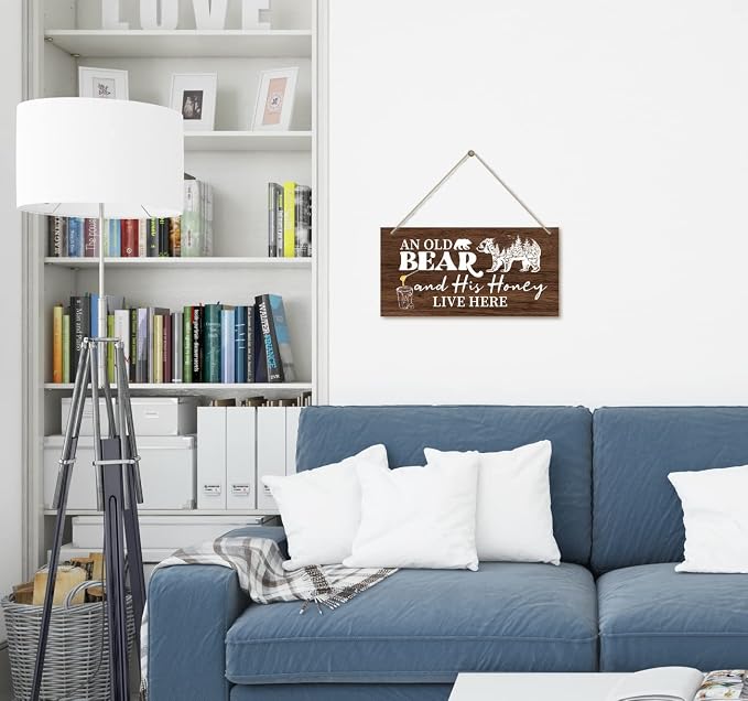 Funny Animal Theme Wood Decor Sign, Old Bear and His Honey Live Here, Hanging - Image 4