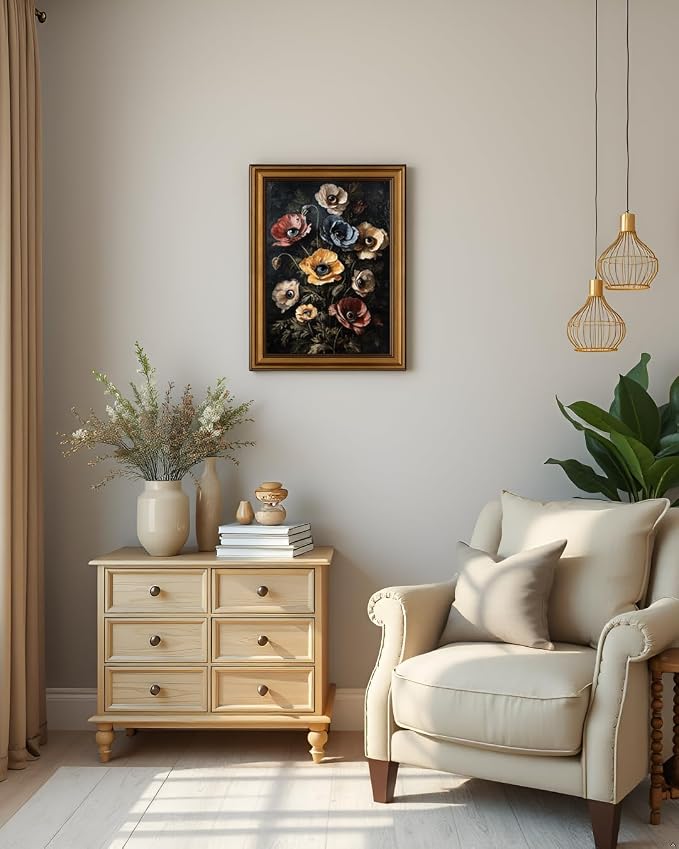 ARPEOTCY Gold Framed Canvas Wall Art, Surreal Gothic Poppy Flowers - Image 4