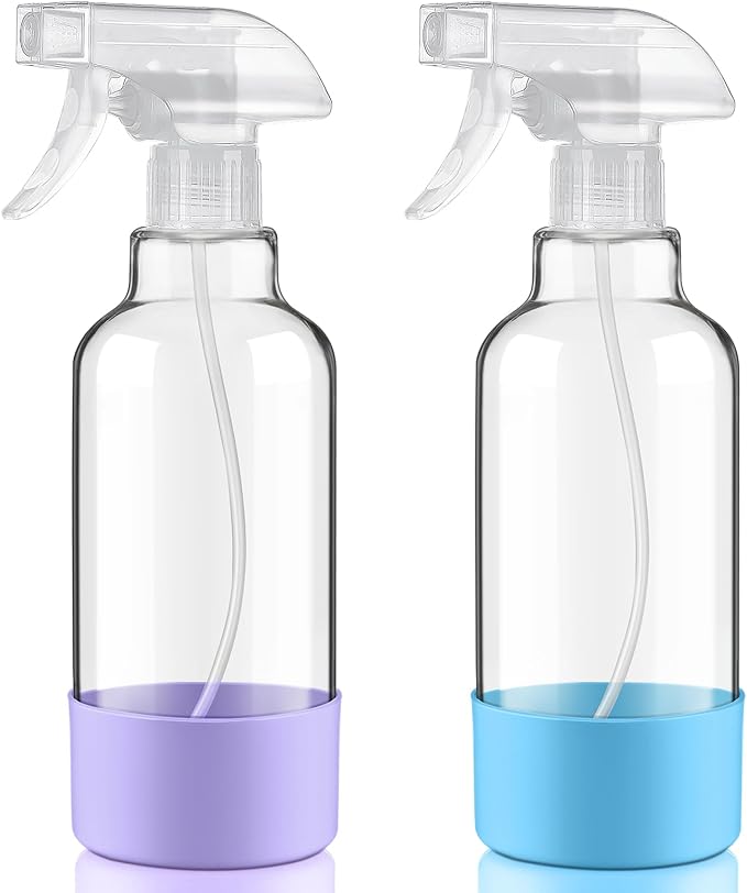Glass Spray Bottles with Silicone Sleeve 16.9oz 2 Pack Empty Spray Bottle by Hethyo