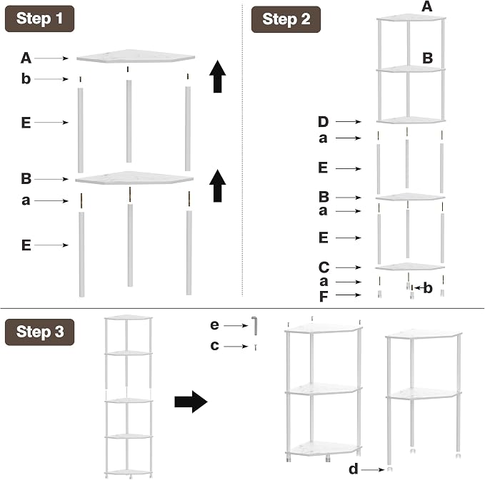 5-Tier Corner Shelf Stand Marble White 50.2" Bathroom and Kitchen Corner Shelves - Image 2