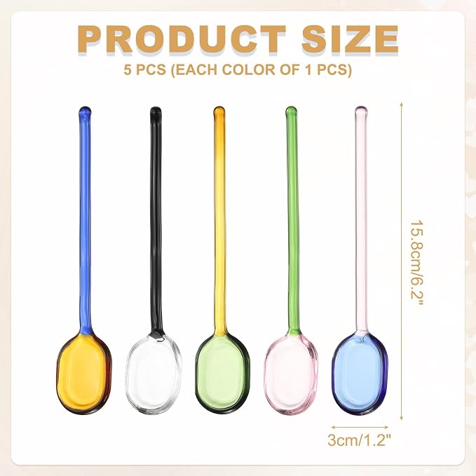 uxcell 1 Set Glass Coffee Spoons, 6.2 Inch Coffee Stirring Spoon, Long Handle - Image 2