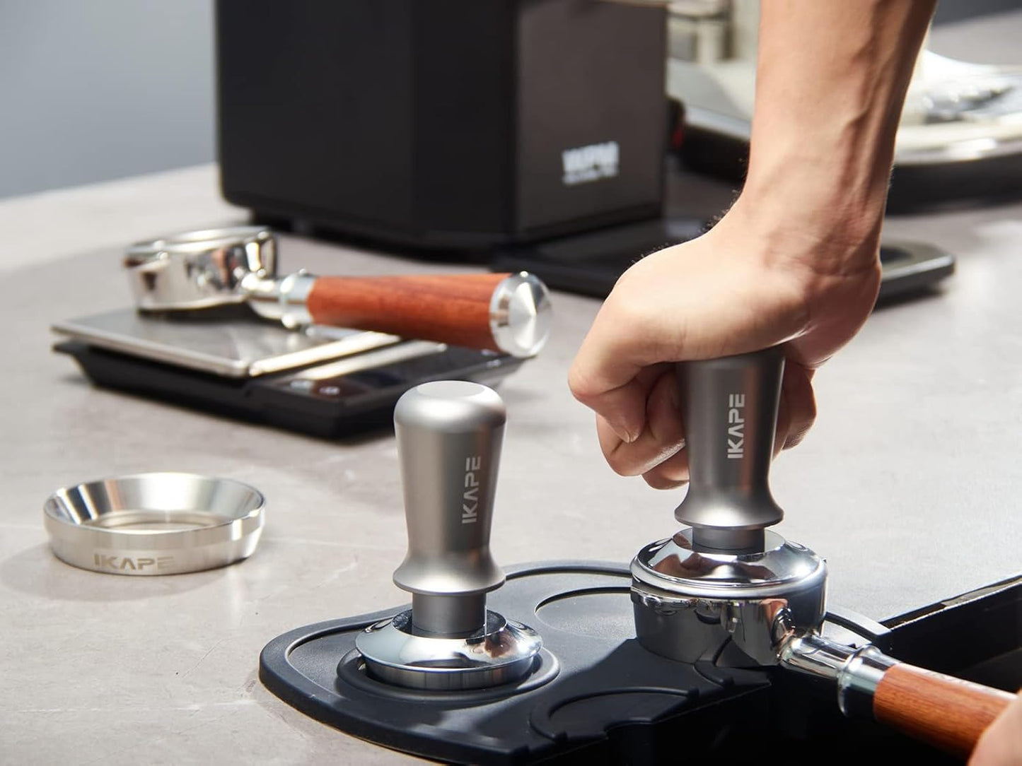 IKAPE 45mm Espresso Tamper, Premium Barista Coffee Tamper with Calibrated Spring Loaded, 100% Flat Stainless Steel Base Tamper for Espresso Machine