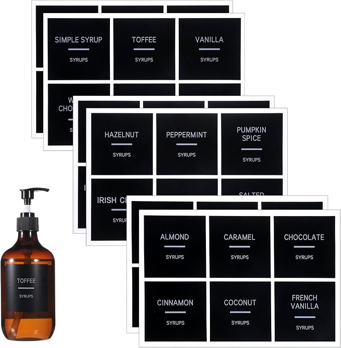 36 Pcs Coffee Syrup Labels, 2.5" x 2.5" Coffee Bar Organization Labels Black by Unknown