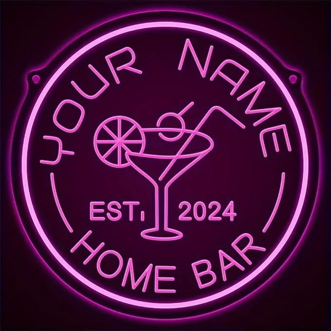 Custom Cocktail LED Neon Sign Personalized Home Bar Name Neon Lights by Unknown