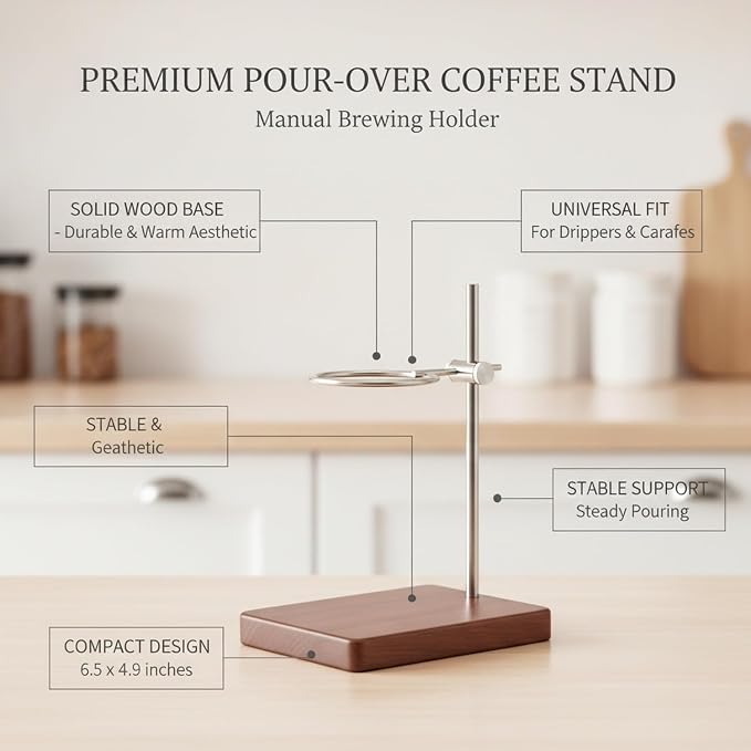 Solid Wood Pour-Over Coffee Stand, Open Frame Manual Brewing Holder - Image 4