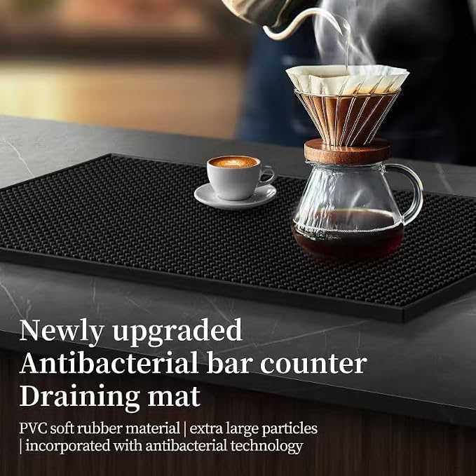 Bar Mats 18"x12" 2 Pack Black, Countertop Coffee Mat - Image 2