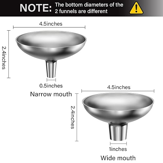 Serinar Stainless Steel Funnel, 2 Large and Small Mouth Filling Kitchen funnels - Image 2