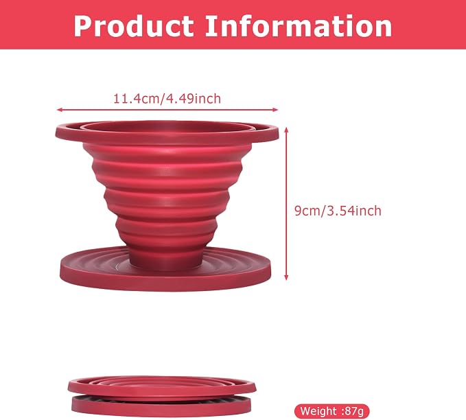 2 Pcs Collapsible Pour Over Coffee Dripper, Reusable Silicone Coffee Filter - Image 2