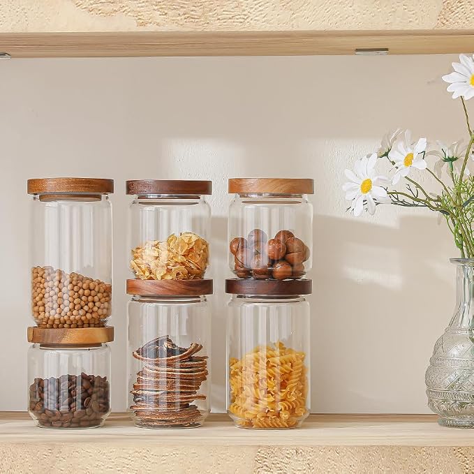 Glass Jars with Wood Lids 6 Pack with 112 Labels, 15 OZ Storage Food Canister - Image 7