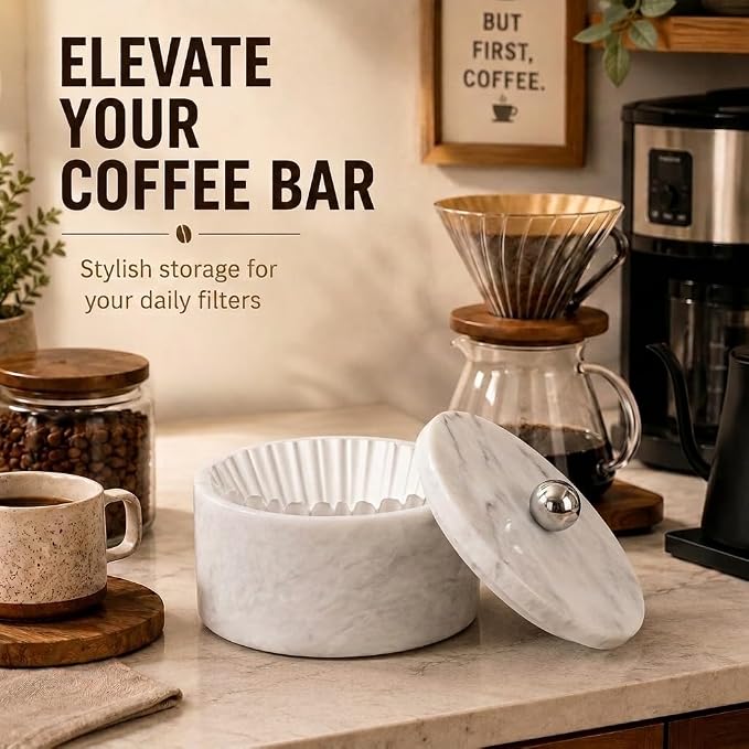 Marble Coffee Filter Holder – 6 inch Handmade White Coffee Filter Holder - Image 2
