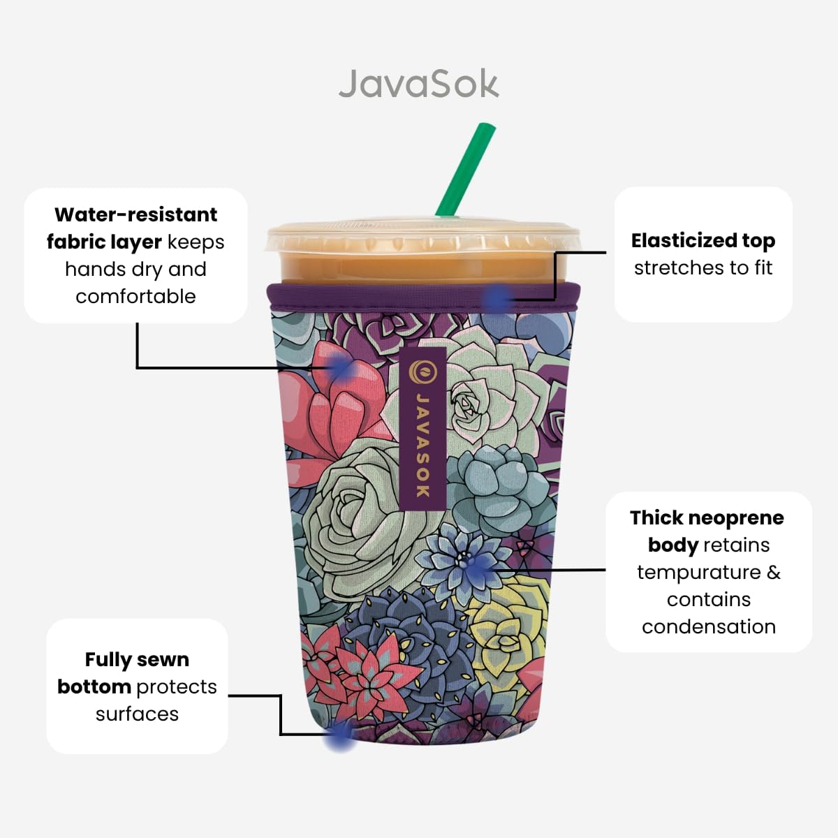 Sok It JavaSok Iced Coffee & Cold Soda Insulated Neoprene Cup Sleeve (English Garden Picnic, Small: 16-20oz)