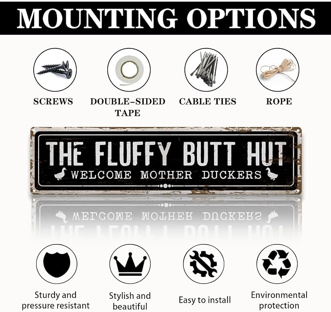Funny Duck House Decor, The Fluffy Butt Hut Sign, 15.8x4 inches, Funny Farm - Image 3