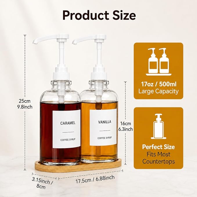 Coffee Syrup Dispenser for Coffee Bar, Glass Syrup Bottle - Image 3