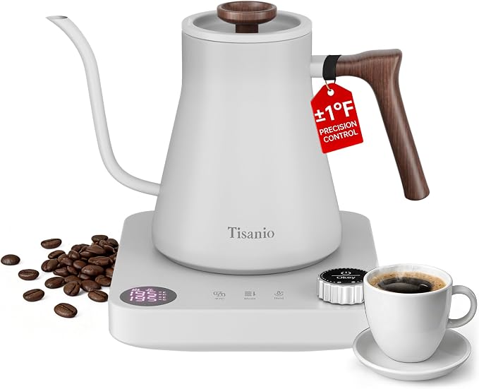 Gooseneck Electric Kettle for Pour Over Coffee, ±1°F Precision Control by Tisanio