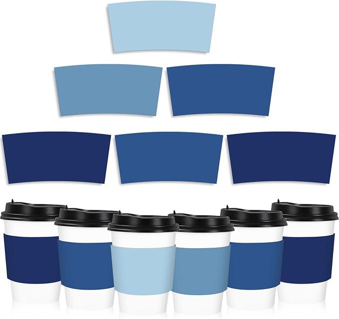 Whaline 100 Pcs Summer Dusty Blue Coffee Cup Sleeves 4 Gradient Blue Colors by Whaline