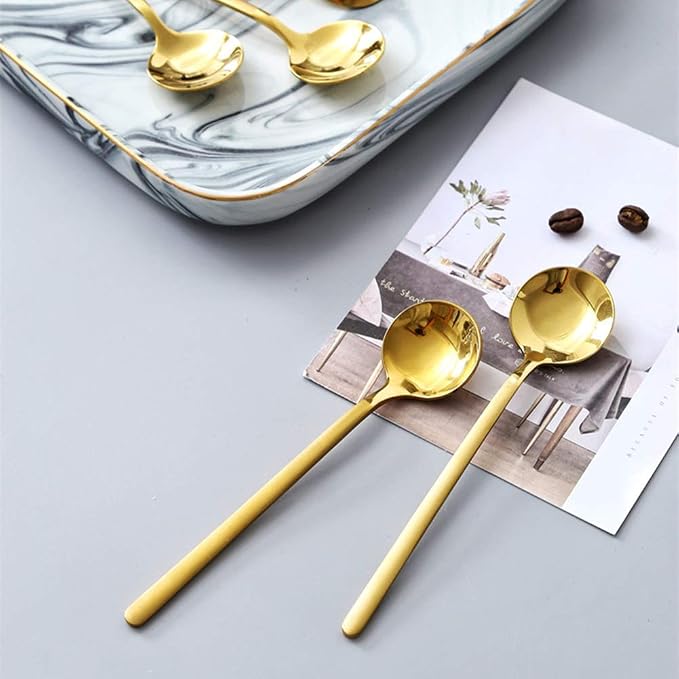 8 PCS Mini Coffee Spoons Teaspoons 5.3-Inch Matte Gold Frosted Handle Stainless - Image 4