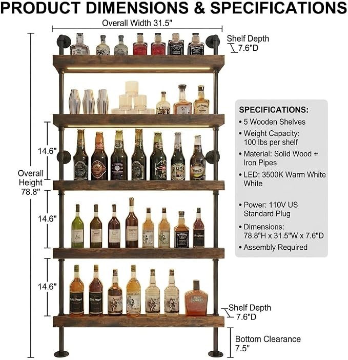 5-Tier Wall Mounted Wine Rack - Image 3