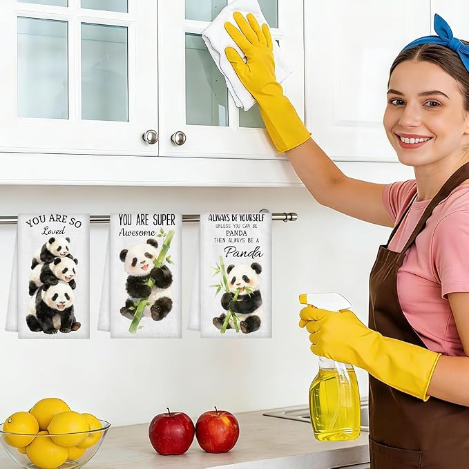 WADORN 4 Styles Funny Panda Kitchen Towels, Cute Panda Gifts - Image 6