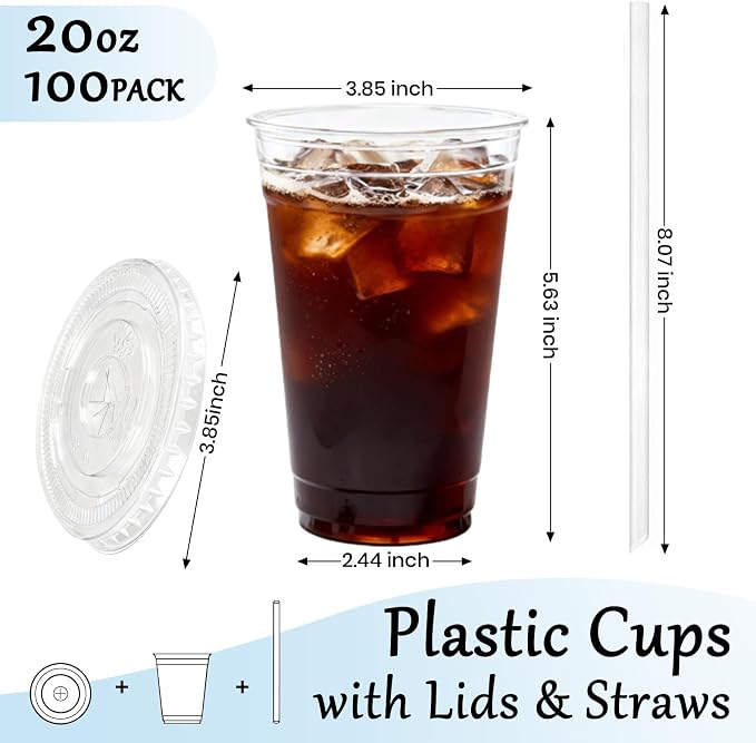 100 Pack 20oz Clear Plastic Cups - Image 2
